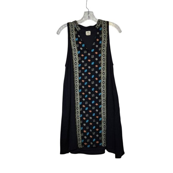 O'Neill Black Sleeveless Dress L Boho Embroidered Beaded Trim 33" Long Cotton Li - Picture 2 of 9